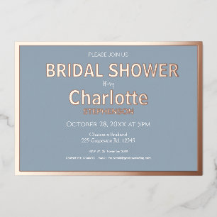 Dusty Blue Minimalist Gold Border Bridal Shower