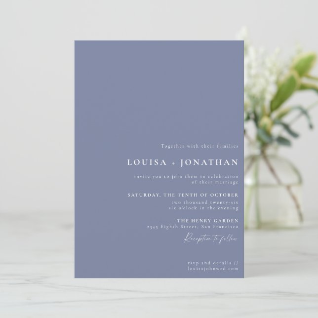 Dusty Blue Minimalist Layout Classic Wedding  Invitation (Standing Front)