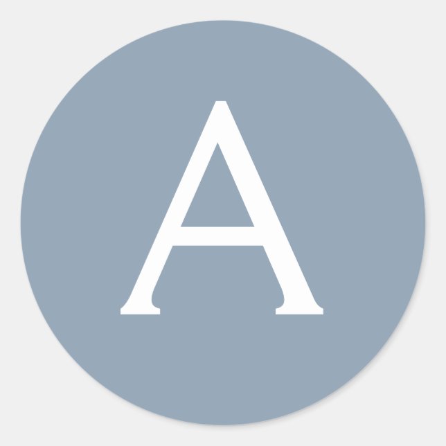 Dusty Blue Minimalist Modern Monogram Elegant  Classic Round Sticker (Front)