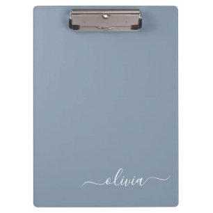 Dusty Blue Minimalist Modern Monogram Elegant Clipboard