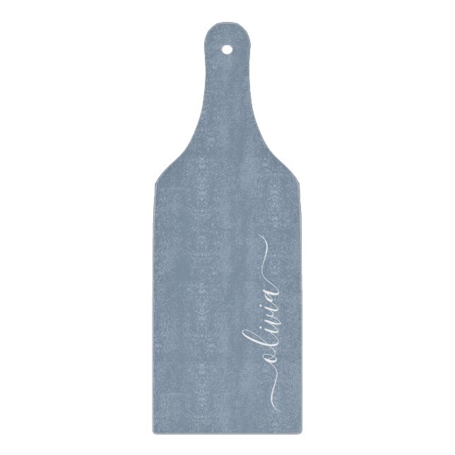 Dusty Blue Minimalist Modern Monogram Elegant  Cutting Board (Front)