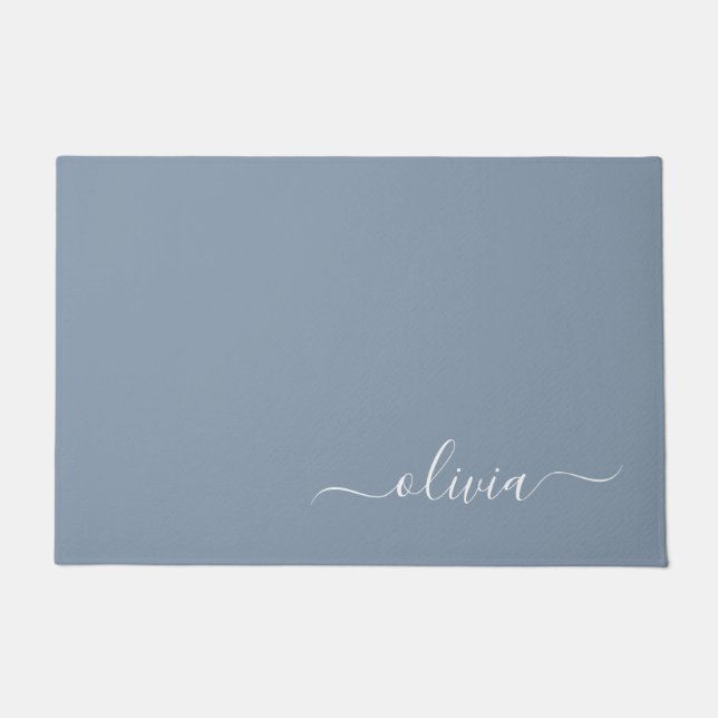 Dusty Blue Minimalist Modern Monogram Elegant  Doormat (Front)