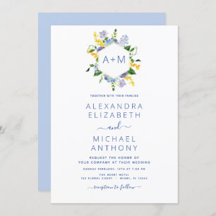 Dusty Blue Minimalist Modern Monogram Elegant Invitation
