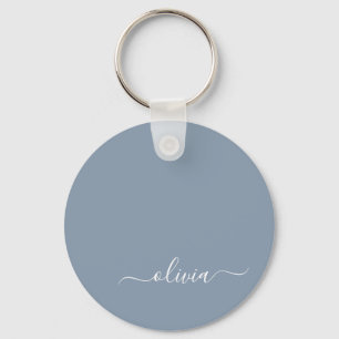 Dusty Blue Minimalist Modern Monogram Elegant  Keychain