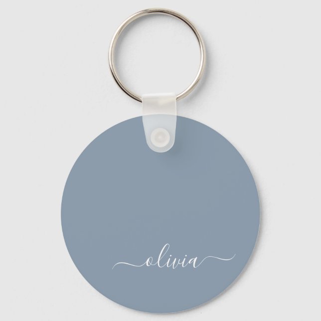 Dusty Blue Minimalist Modern Monogram Elegant  Keychain (Front)