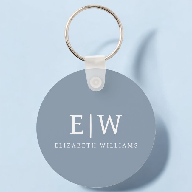 Dusty Blue Minimalist Modern Monogram Elegant Keychain (Creator Uploaded)
