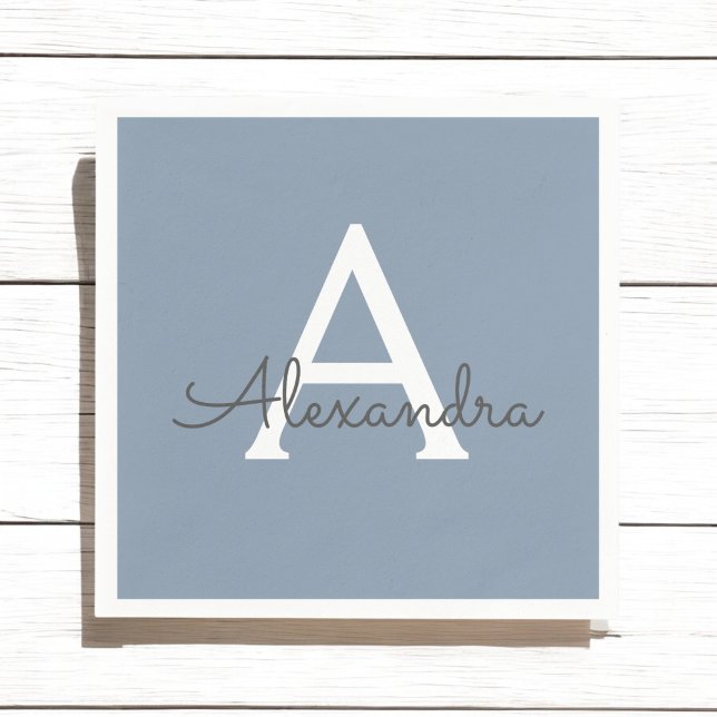 Dusty Blue Minimalist Modern Monogram Elegant  Napkin (Creator Uploaded)