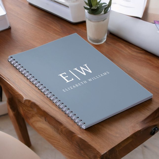 Dusty Blue Minimalist Modern Monogram Elegant Notebook (Creator Uploaded)