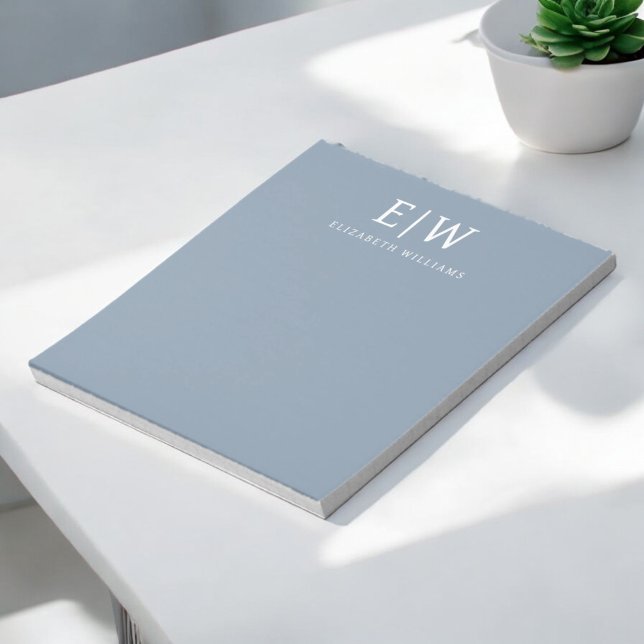 Dusty Blue Minimalist Modern Monogram Elegant Notepad (Creator Uploaded)