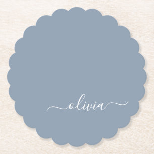 Dusty Blue Minimalist Modern Monogram Elegant  Paper Coaster