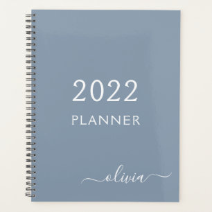 Dusty Blue Minimalist Modern Monogram Elegant Planner
