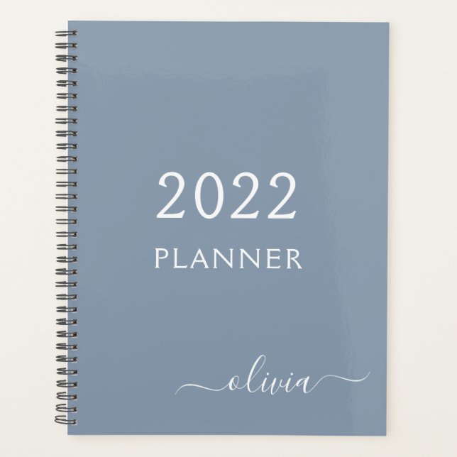 Dusty Blue Minimalist Modern Monogram Elegant Planner (Front)