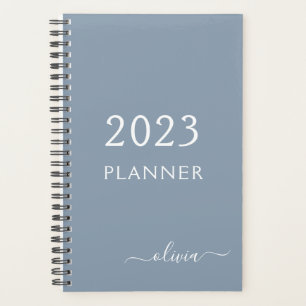 Dusty Blue Minimalist Modern Monogram Elegant Planner