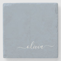 Dusty Blue Minimalist Modern Monogram Elegant 