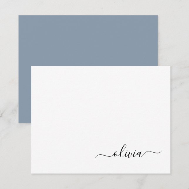 Dusty Blue Minimalist Modern Monogram Elegant Thank You Card (Front/Back)
