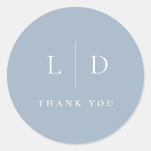 Dusty Blue Minimalist Monogram Wedding Favour Classic Round Sticker