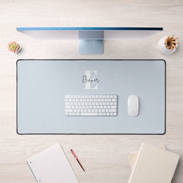 Dusty Blue Minimalist Monogrammed Desk Mat (Office 1)