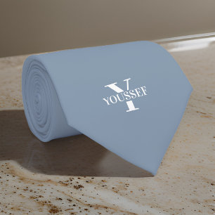 Dusty Blue Minimalist Monogrammed Tie