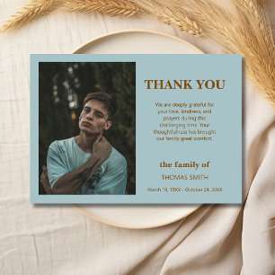 Dusty Blue Minimalist Photo Funeral Sympathy Thank You Card