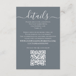 Dusty Blue Minimalist QR Code Calligraphy Details  Enclosure Card