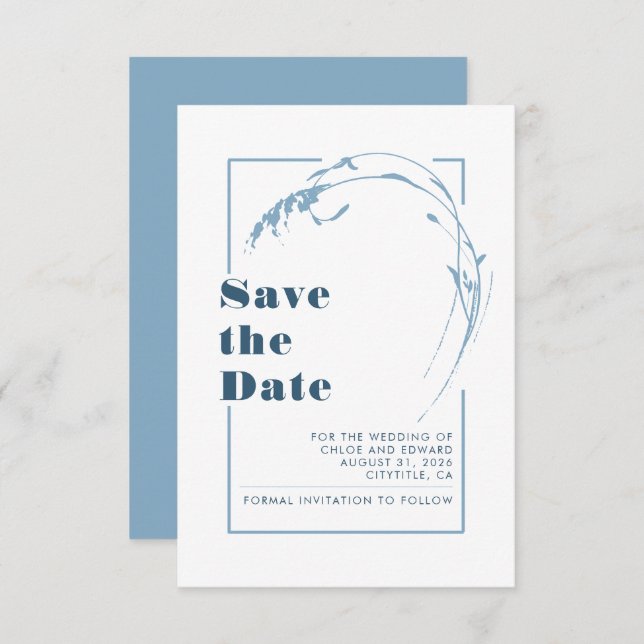 Dusty Blue Minimalist Romantic Save The Date (Front/Back)