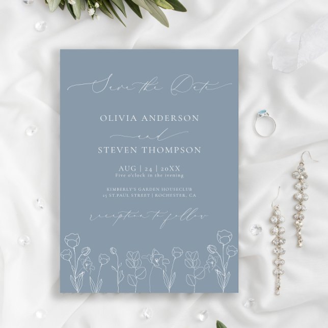 Dusty Blue Minimalist Save the Date Invitation (Creator Uploaded)
