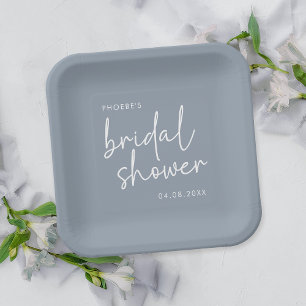 Dusty Blue Minimalist Script Bridal Shower Paper Plate