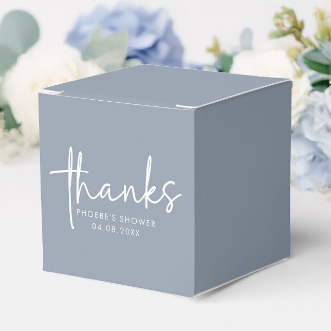 Dusty Blue Minimalist Script Bridal Shower Square Favor Box (Creator Uploaded)