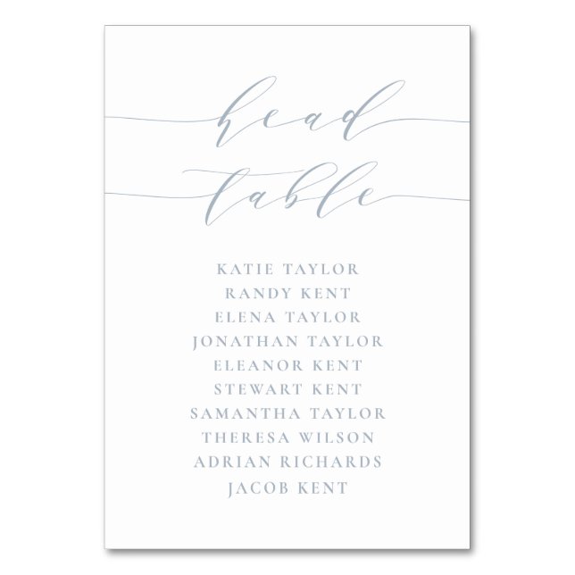 Dusty Blue Minimalist Script Head Table Wedding Number (Front)