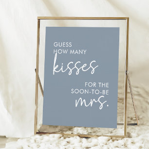 Dusty Blue Minimalist Script How Many Kisses Game Poster