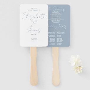 Dusty Blue Minimalist Script Wedding Program Hand Fan