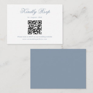 Dusty Blue Minimalist Script Wedding QR Code Rsvp Enclosure Card