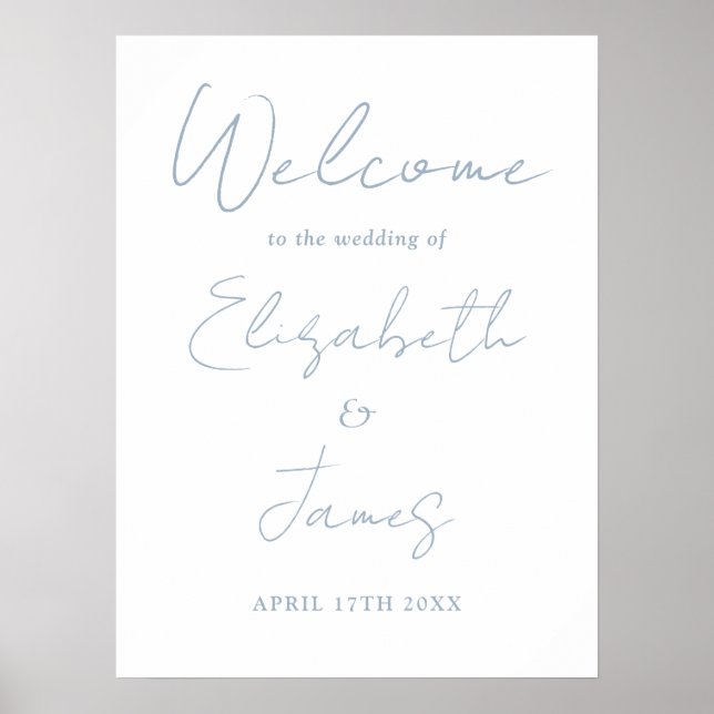 Dusty Blue Minimalist Script Wedding Welcome Sign (Front)