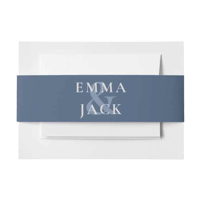 Dusty Blue Minimalist Serif Monogram wedding Invitation Belly Band (Front Example)
