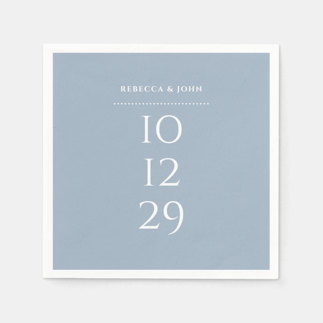 Dusty Blue Minimalist Special Date Wedding Napkin (Front)