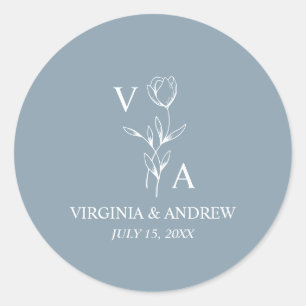 Dusty Blue Minimalist Wedding Classic Round Sticker