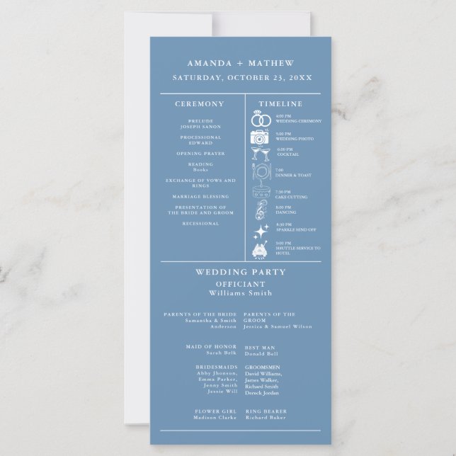 Dusty blue Minimalist Wedding Infographic Program (Front)