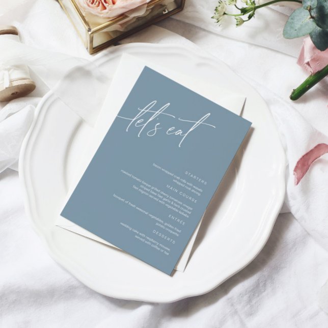 Dusty Blue Minimalist Wedding Menu Card (Creator Uploaded)