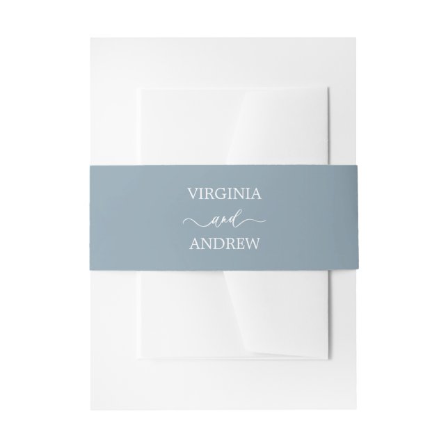 Dusty Blue Minimalist Wedding Monogram  Invitation Belly Band (Front Example)