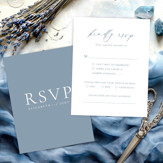 Dusty Blue Minimalist Wedding RSVP Card (Creator Uploaded)