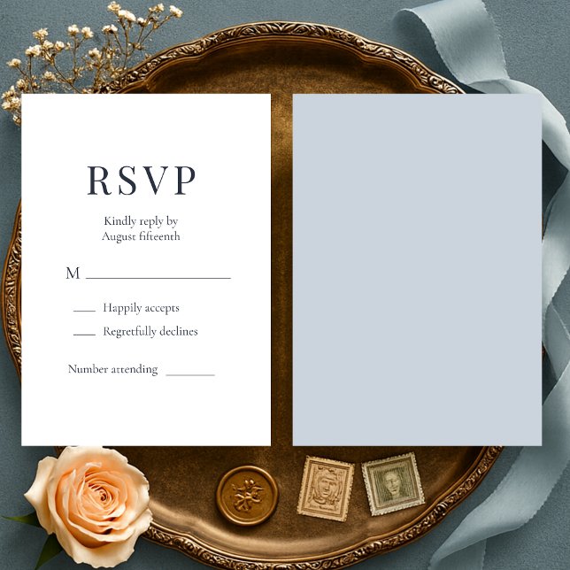 Dusty Blue Minimalist Wedding RSVP  Card (Creator Uploaded)