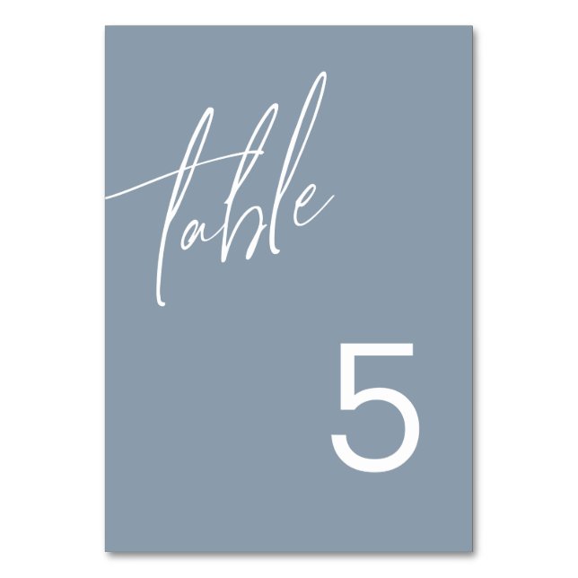 Dusty Blue Minimalist Wedding Table Number (Front)
