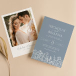 Dusty Blue Minimalist Wildflower Wedding Photo Invitation<br><div class="desc">Dusty Blue Minimalist Wildflower Wedding Photo Invitation. Easily personalize by replacing each info. Please upload a vertical/portrait photo. Make sure to check the preview before adding to cart. (Sample Photo by Jonathan Borba from Pexels)</div>