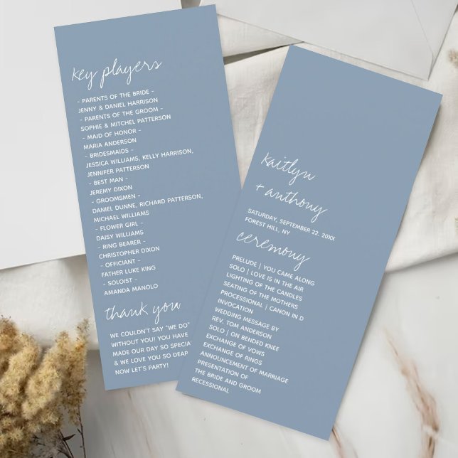 Dusty Blue Minimalistic Script Wedding Program (Creator Uploaded)