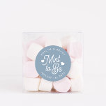 Dusty Blue | Mint to Be Personalized Wedding Favou Classic Round Sticker<br><div class="desc">Minty fresh wedding favour stickers feature "mint to be" in white script lettering accented with hearts,  on a dusty blue background. Personalize with your names and wedding date.</div>