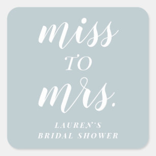 Dusty Blue Miss to Mrs. Bridal Shower Favour Square Sticker
