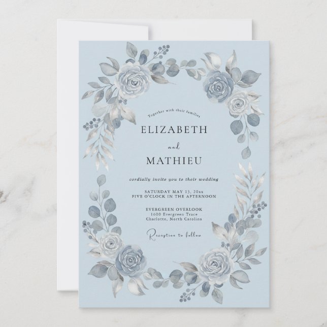 Dusty Blue Misty Winter Wedding Invitation (Front)