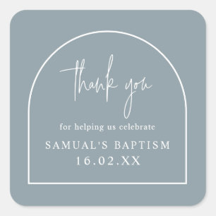 Dusty Blue Modern Arch Minimal Christening Favour Square Sticker