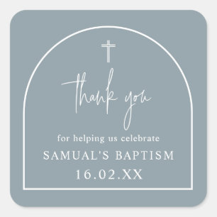 Dusty Blue Modern Arch Minimalist Baptism   Square Sticker