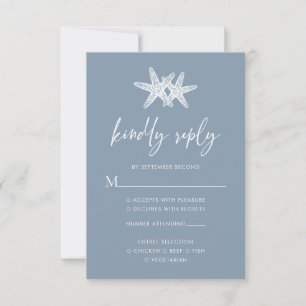 Dusty Blue Modern Beach Starfish Wedding RSVP Card
